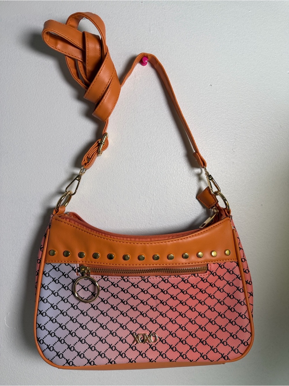 XOXO Orange Patterned Shoulder Bag with Gold Accents